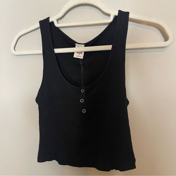 Re/Done Black ribbed Henley tank top. NEw Small - Picture 4 of 6
